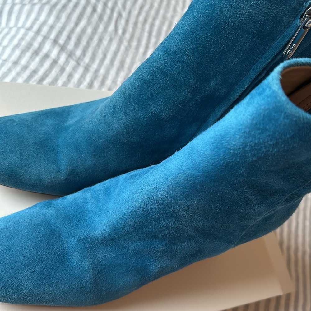 Sam Edelman Blue Suede Ankle Boots Size 6 Block Heel Zip Up - Picture 7 of 9